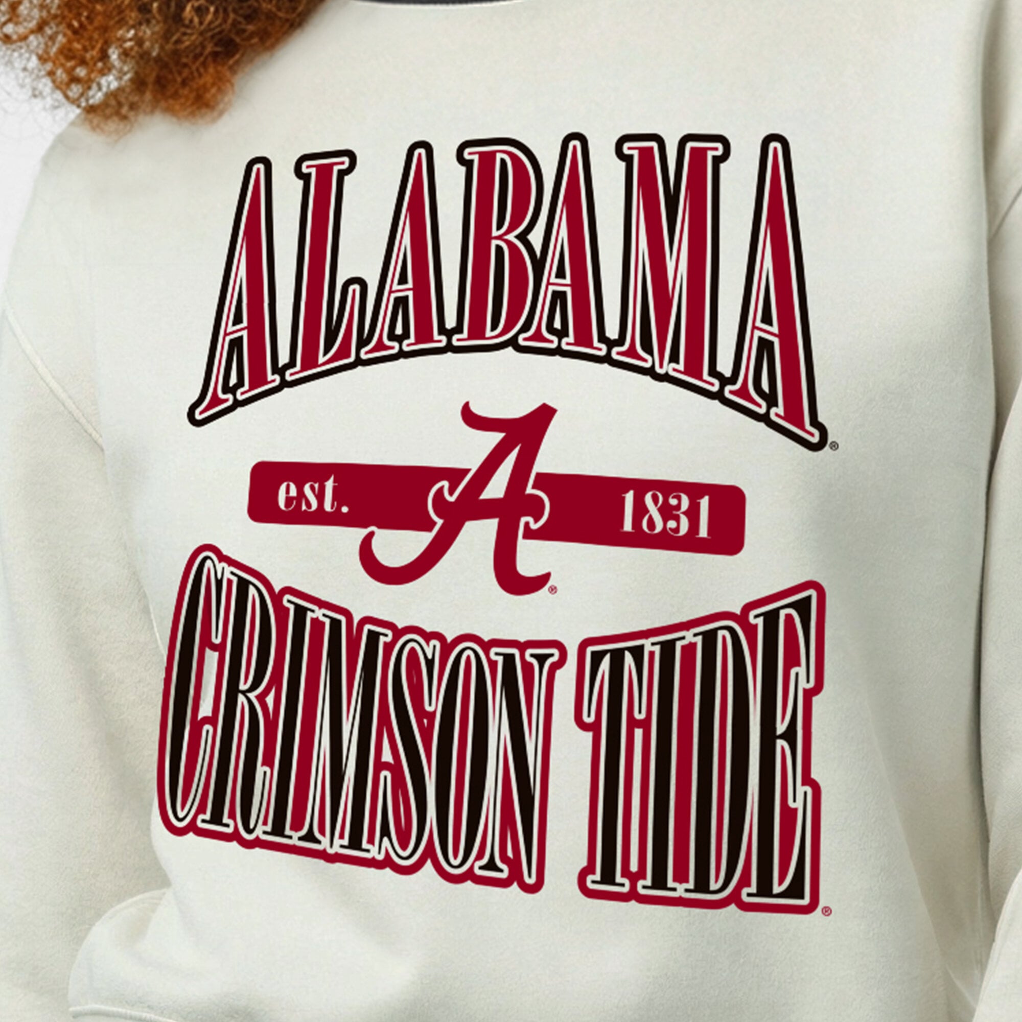 Women's Champion  White Alabama Crimson Tide Yarn Dye Rib Reverse Weave Crew Sweatshirt